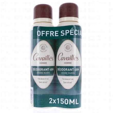 CAVAILLES Déodorant 48H Homme Cèdre Marin 150ml x2