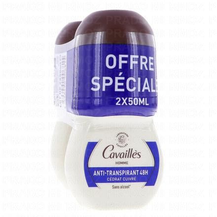 CAVAILLES Homme Anti-transpirant Cédrat cuivré Roll on 50ml (lot de 2)