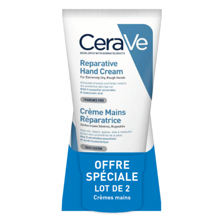 CERAVE Cr&egrave;me mains r&eacute;paratrice s&eacute;cheresses s&eacute;v&egrave;res, rugosit&eacute;s (lot de 2 * 50ml)