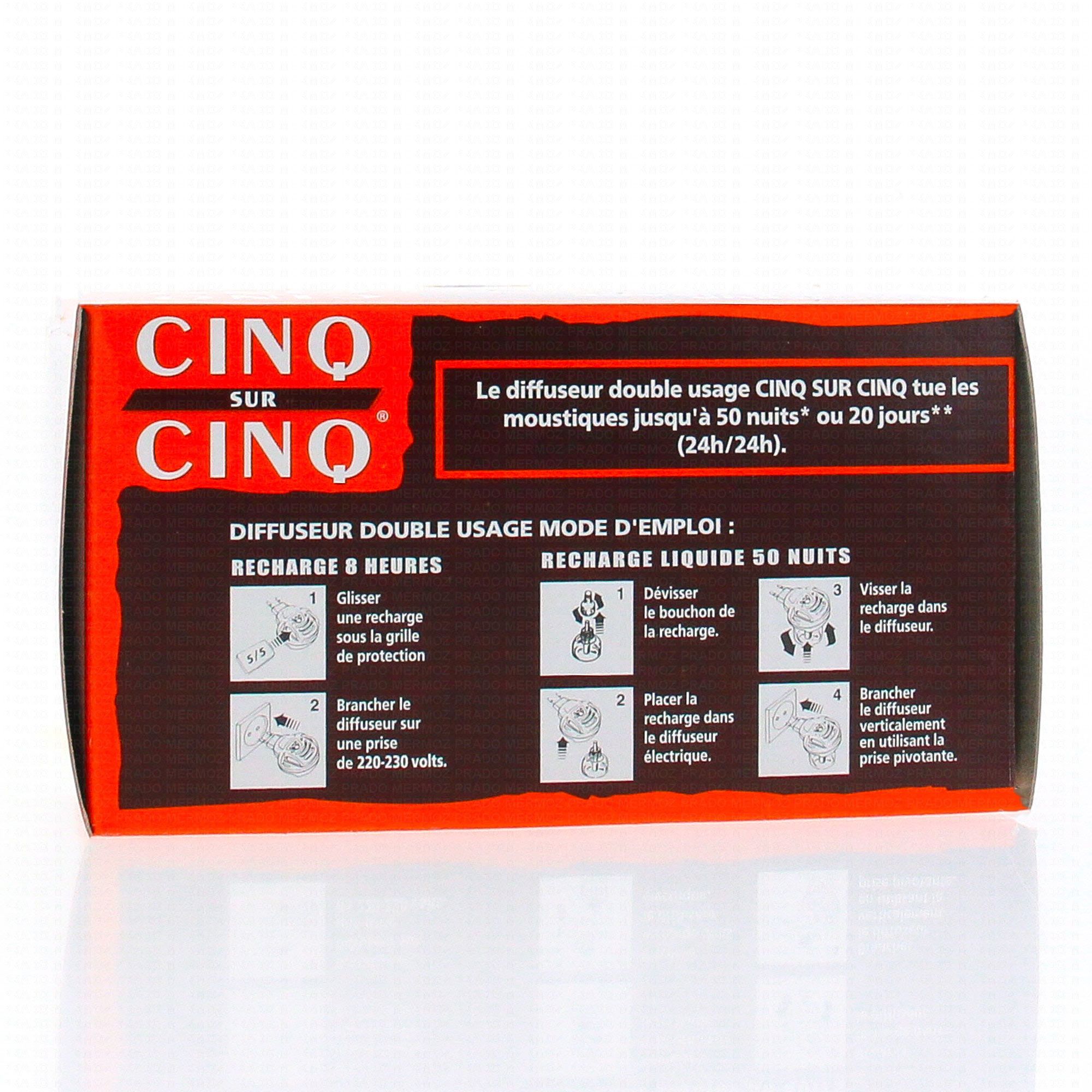 Cinq Sur Cinq Diffuseur Anti Moustique Double Usage 1 Diffuseur Double Usage 1 Recharge Liquide De 50 Nuits 4 Recharges Plaquettes De 8 Heures Parapharmacie En Ligne Prado Mermoz Cinq Sur Cinq Diffuseur Anti Moustique Double Usage 1 Diffuseur Double Usage 1 Recharge Liquide De 50 Nuits 4 Recharges Plaquettes De 8 Heures Parapharmacie En Ligne Prado Mermoz