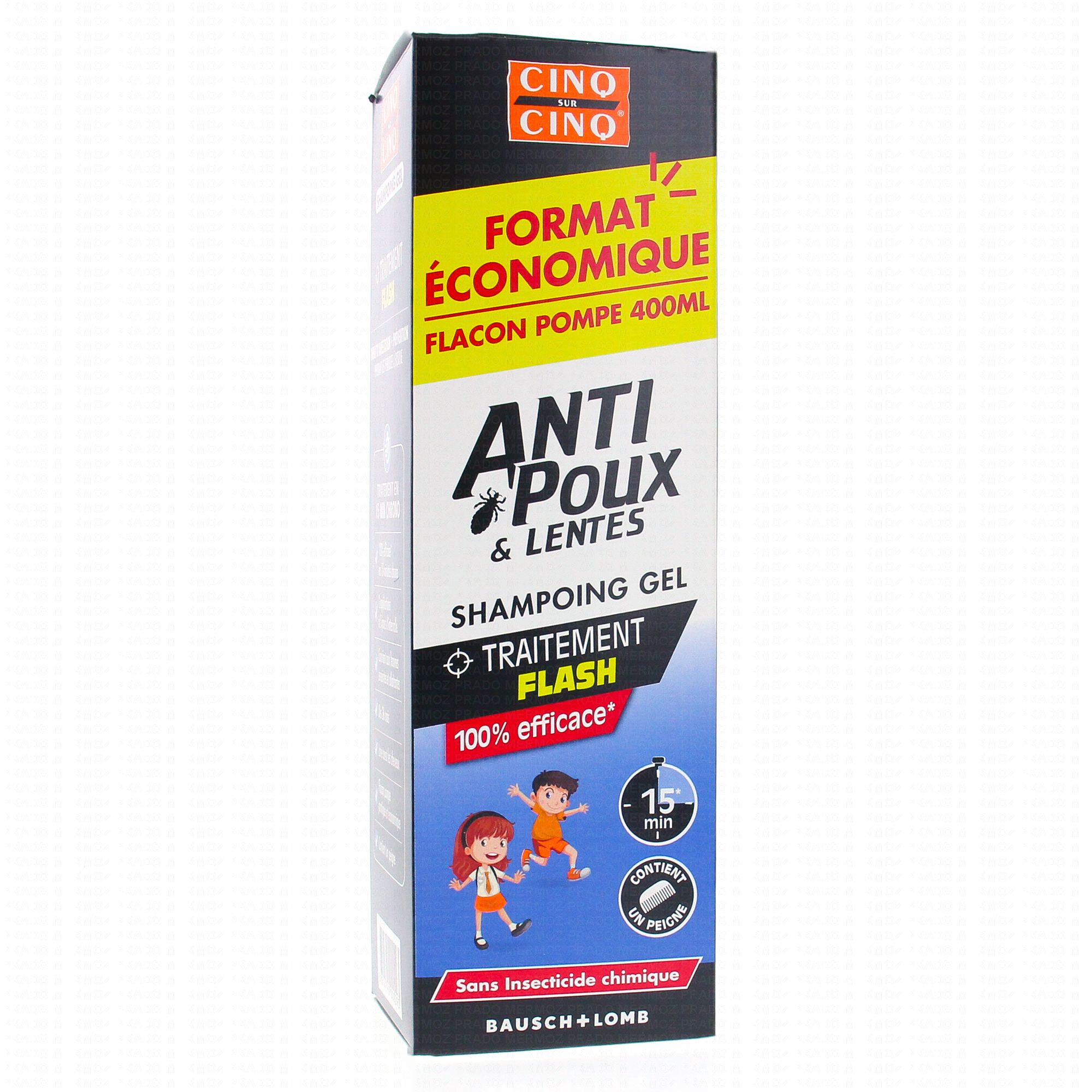 CINQ SUR CINQ Shampoing gel anti-poux et lentes flacon 400ml -  Parapharmacie Prado Mermoz