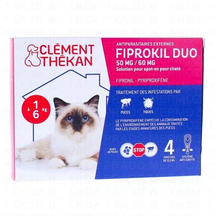 CLEMENT THEKAN Fiprokil duo chats pipettes antiparasitaires externes x4