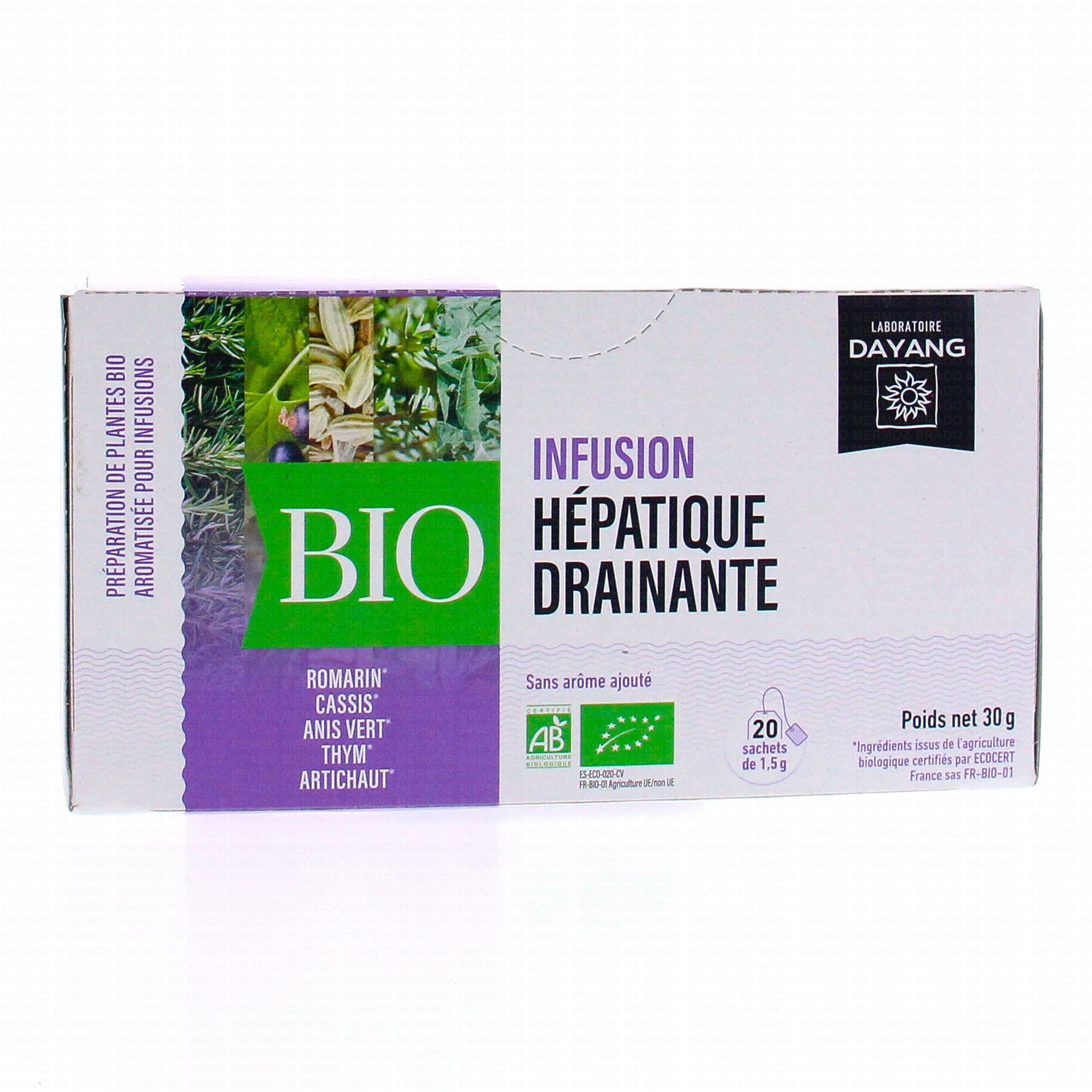 DAYANG INFUSION BIO HÉPATIQUE DRAINANTE, Mélange de plantes pour tisane,  infusette. - bt 20