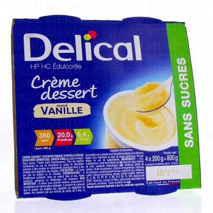DELICAL HP HC Edulcorée - Crème dessert saveur vanille 4x200g