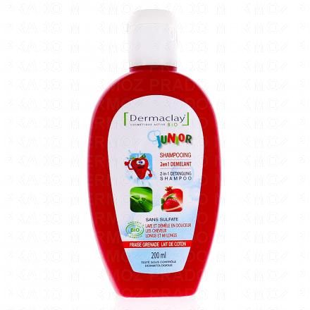 DERMACLAY Junior - Shampooing 2en1 démêlant fraise grande lait de coton bio 200ml