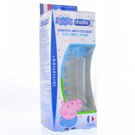 DODIE Biberon Initiation+ anti-colique avec tétine ronde 3 vitesses 270ml (peppa pig bleu)