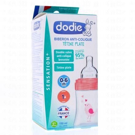 DODIE Biberon Sensation+ anti-colique tétine plate 0-6mois 150ml rose