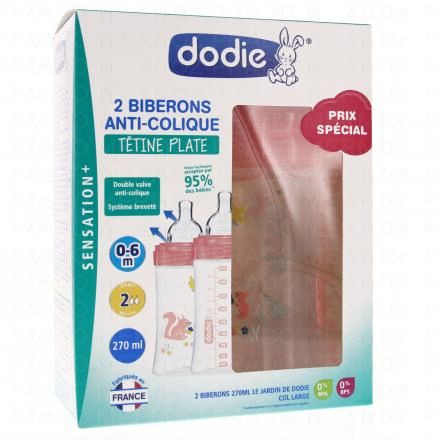 DODIE Biberon Sensation+ anti-colique tétine plate 270ml (duo rose)