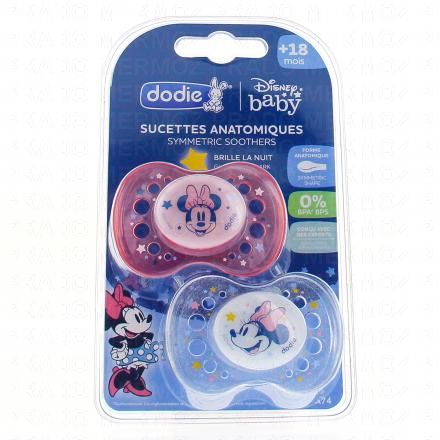 DODIE Duo sucettes +18 mois nuit anatomiques Minnie silicone REF A74