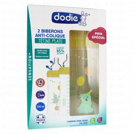 DODIE Biberon Sensation+ anti-colique tétine plate 330ml (duo jaune)