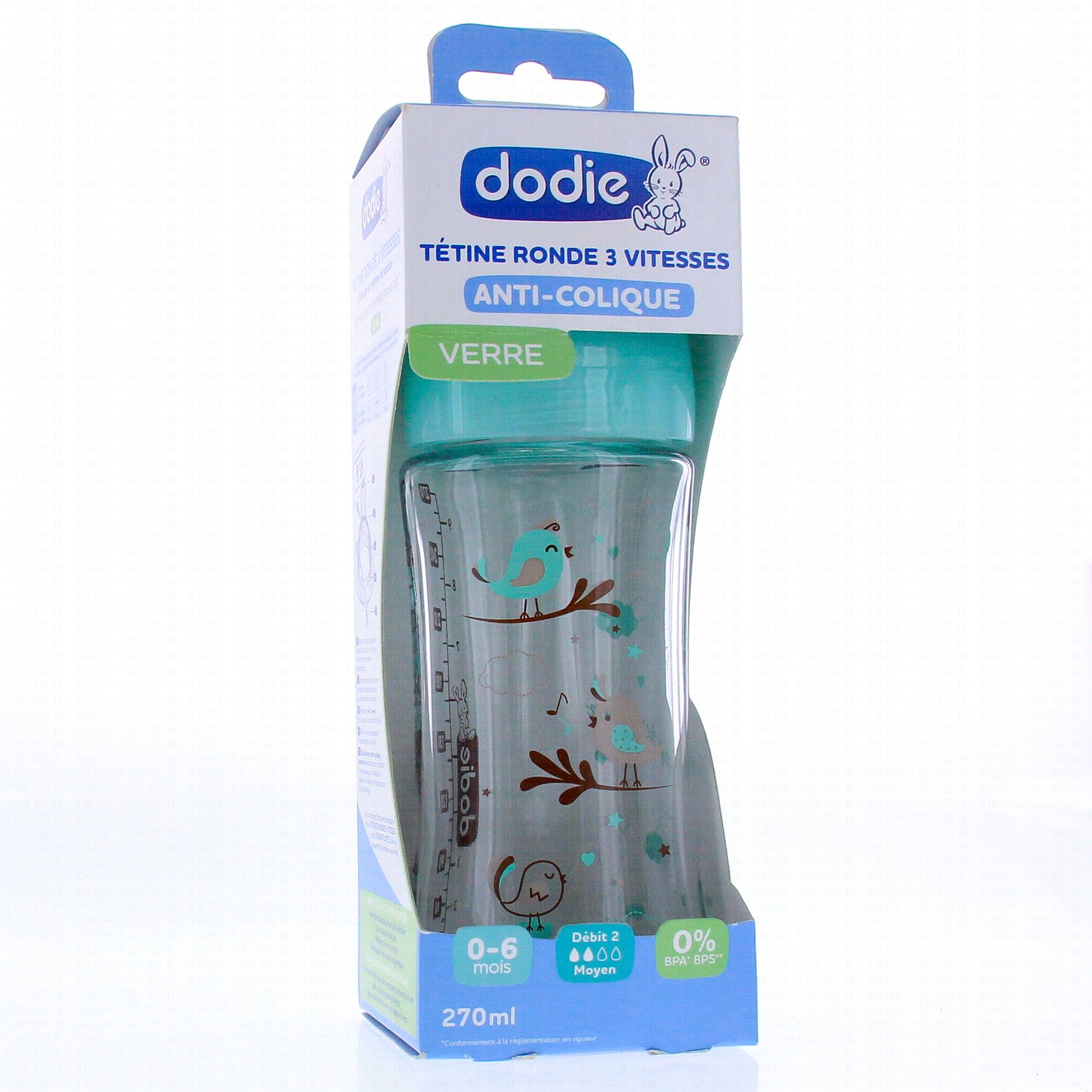 Dodie sensation+ biberon debit 2 anti colique 0-6 mois 270ml