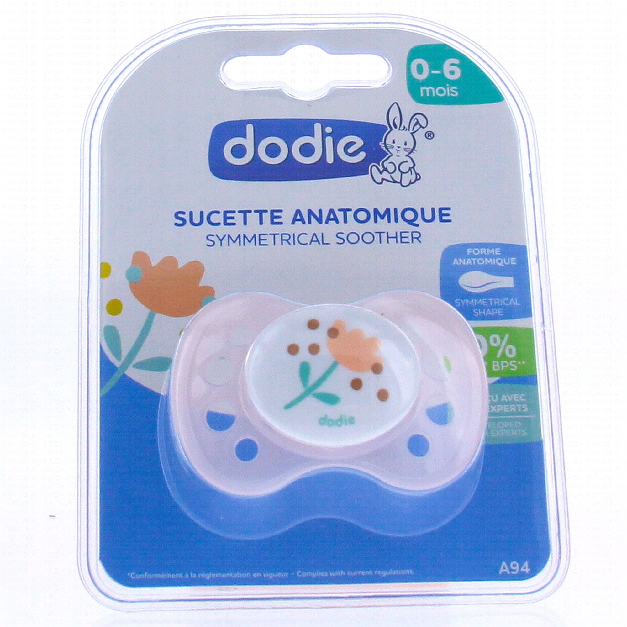Dodie - Sucette anatomique symétrique phosphorescente silicone 0-6