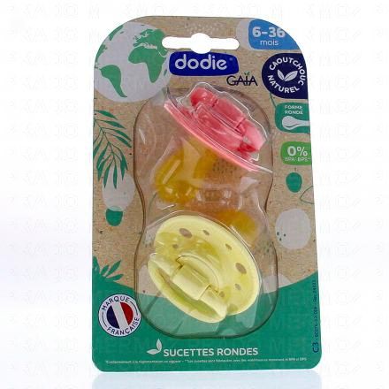 DODIE Sucettes duo ronde 6-36 mois (rose / jaune pale)