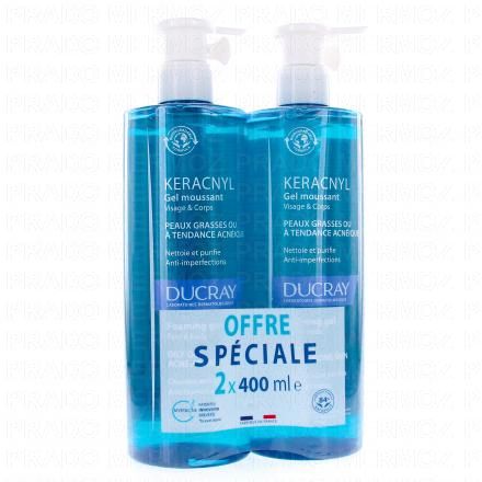 DUCRAY Keracnyl - Gel moussant visage et corps lot de 2 x 400ml