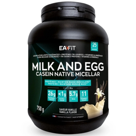 EAFIT MILK & EGG Casein Native micellar saveur vanille pot de 750 gr