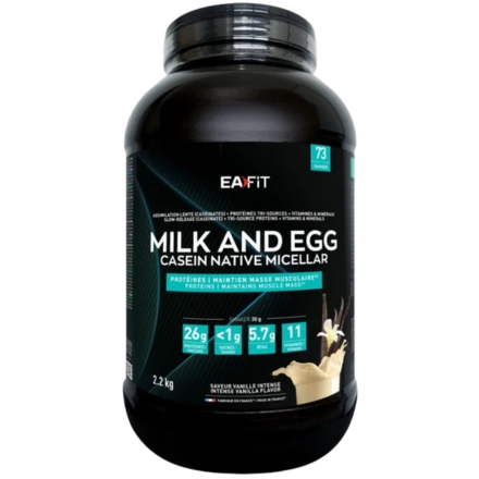 EAFIT MILK & EGG Casein Native micellar saveur vanille pot de 2,2kg