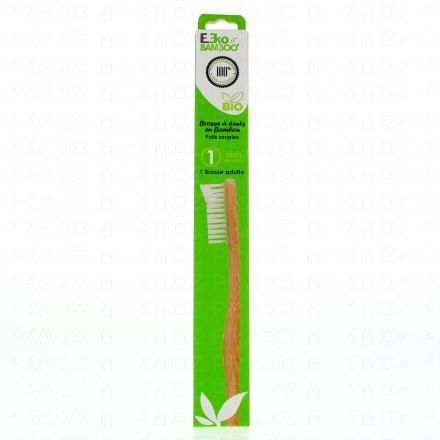 EKO BAMBOO Brosse à dents adulte en bambou poils souples blanche