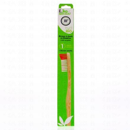 EKO BAMBOO Brosse à dents adulte en bambou poils souples rouge