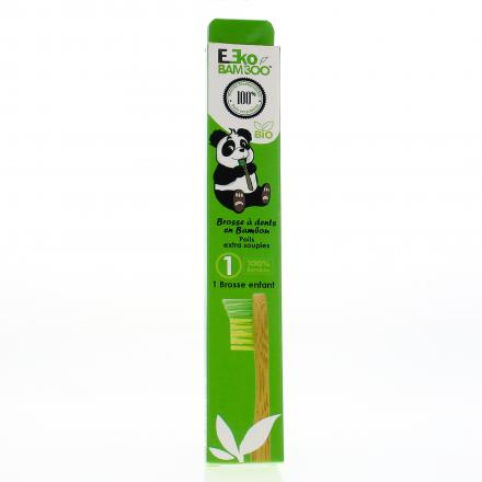 EKO BAMBOO Brosse à dents enfant en bambou poils souples verte et jaune