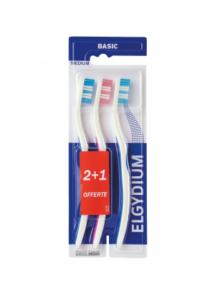 ELGYDIUM Brosse a dents Basic Medium (2 + 1 offerte)