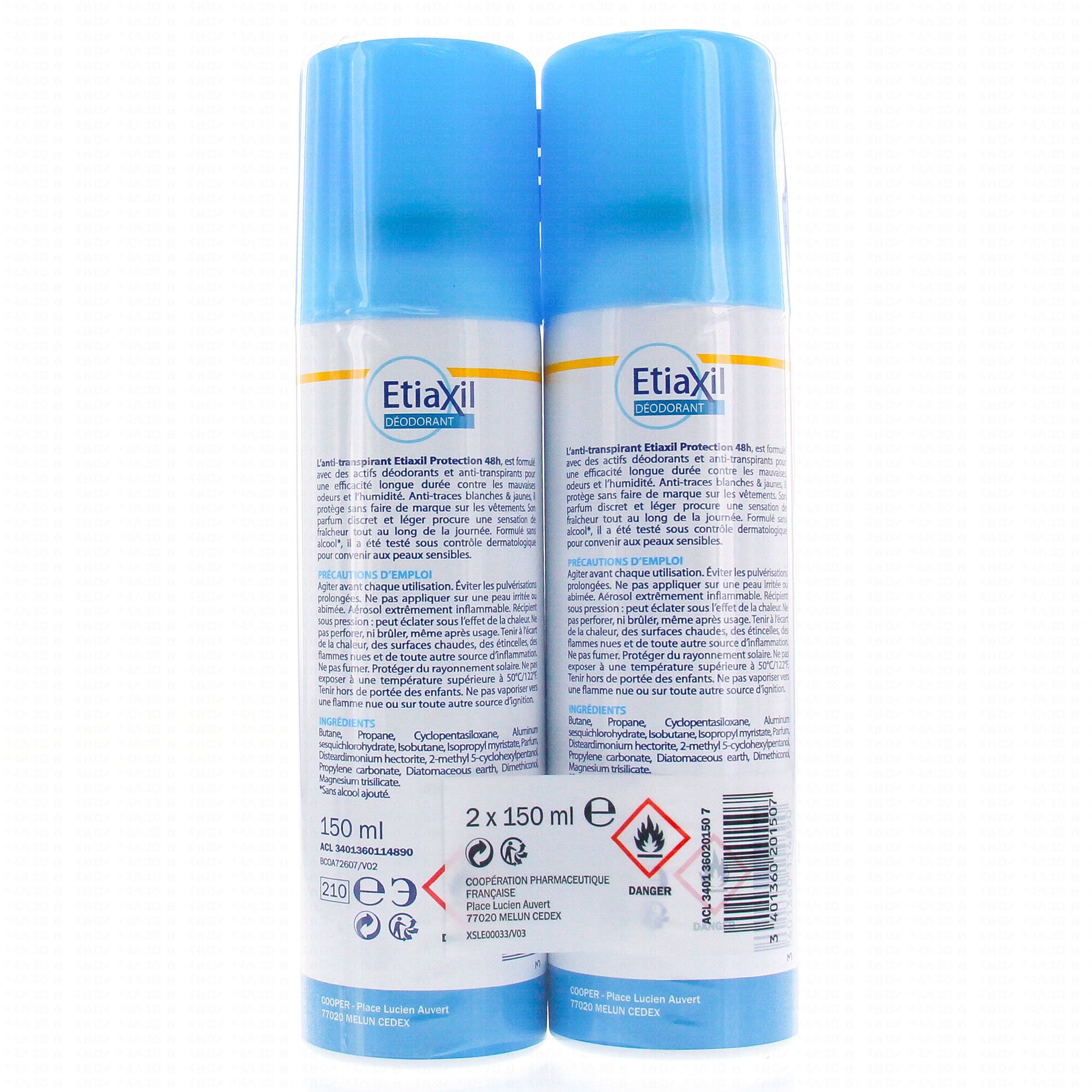 ETIAXIL Déodorant antitranspirant lot de 2 aérosols de 150ml