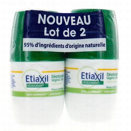 ETIAXIL Déodorant végétal 24h peaux sensibles roll-on (lot de 2 roll-on 50 ml)