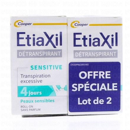 ETIAXIL Détranspirant Sensitive roll-on 15ml (lot de 2)