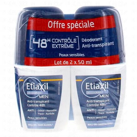 ETIAXIL déodorant men anti-transpirant controle 48h roll-on (lot de 2 x 50ml)