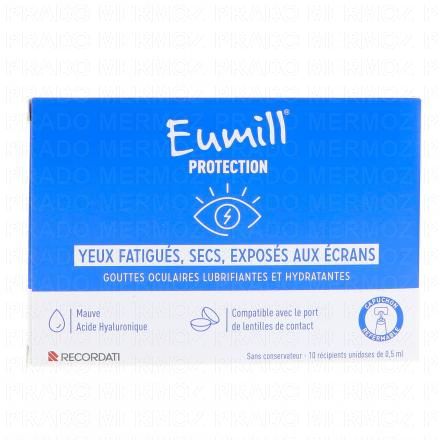 EUMILL Protection Gouttes Occulaires yeux fatigués, secs, exposés aux écrans (10 unidoses de 0,5 ml)