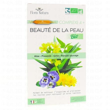 FLORA NATURA Complexe 4+ Beauté de la peau Bio 20 Ampoules de 15ml