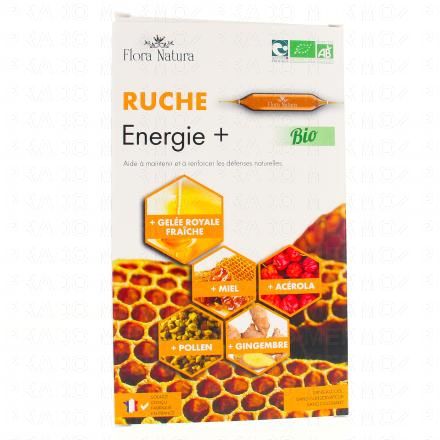 FLORA NATURA Energie + Bio Gelée royale, Miel, Acérola, Pollen, Gingembre 10 ampoules de 15ml