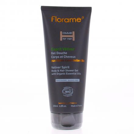 FLORAME Homme Gel douche corps et cheveux bio Esprit Vétiver tube 200ml