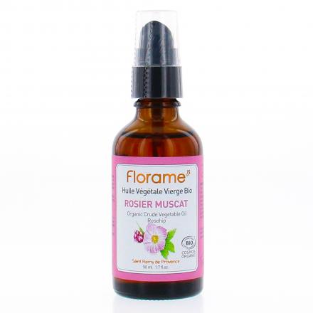 FLORAME Huile végétale vierge bio rosier muscat flacon pompe 50ml