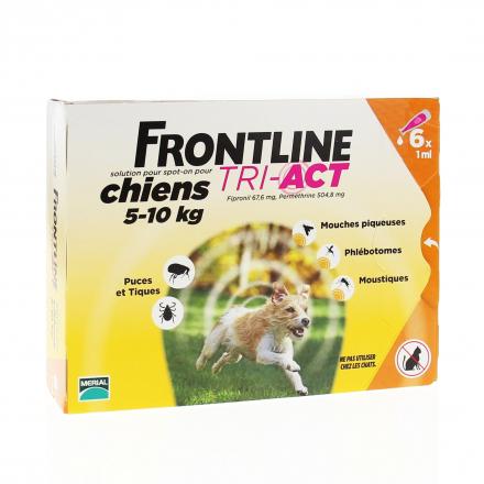 Tri-act anti parasitaire chiens 5 - 10kg pipettes 6x1ml