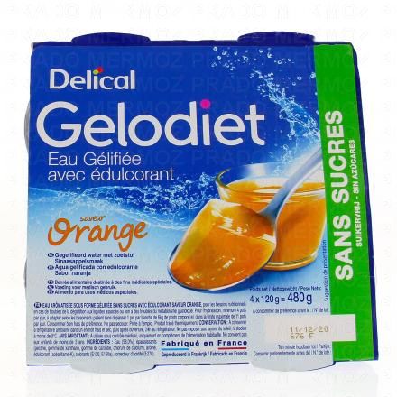 DELICAL Gelodiet - Eau gélifiée avec édulcorant saveur orange sans sucre 4x120g