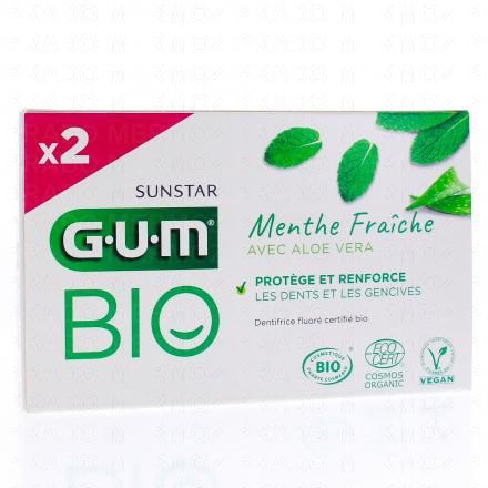 GUM Dentifrice Menthe fraîche aloe vera bio (lot de 2 tubes 75ml)