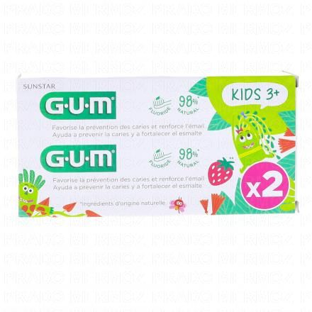 GUM Kids dentifrice fluoré goût fraise 3ans+ (lot de 2 tubes 50ml)