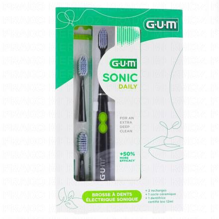 GUM Sonic Daily - Coffret brosse a dents électrique sonique souple (noir)
