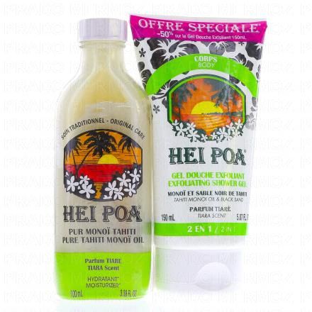HEI POA Duo Plage Pure Monoï Parfum Tiaré 100ml + Gel Douche Exfoliant 150ml