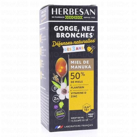 HERBESAN Sirop au Miel de Manuka Gorge, nez, bronche d&egrave;s 3 ans 100ml
