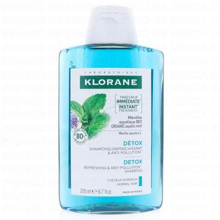 KLORANE D&eacute;tox - Shampooing Menthe aquatique Bio rafra&icirc;chissant et anti-pollution (200ml)
