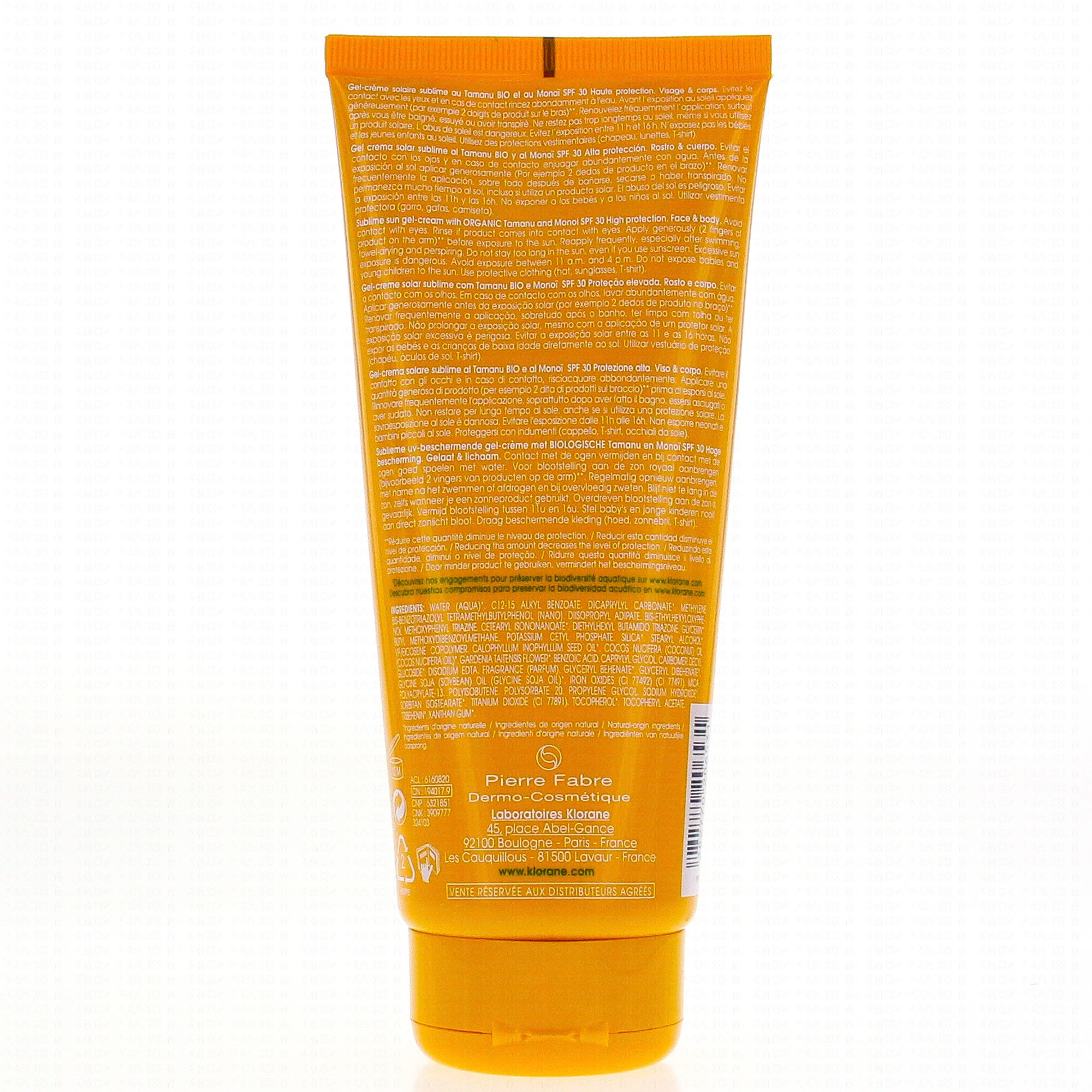 Klorane Gel Creme Solaire Spf30 Visage Et Corps Tube 0ml Parapharmacie En Ligne Prado Mermoz