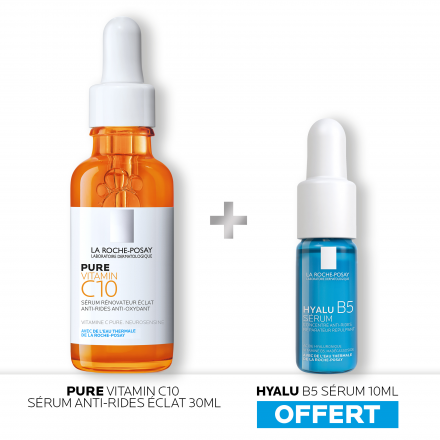 LA ROCHE POSAY COFFRET - Pure Vitamin C10 Sérum Visage Eclat Anti Rides, 30ml + Hyalu B5 Sérum Hydratant Anti-Rides 10ml Offert