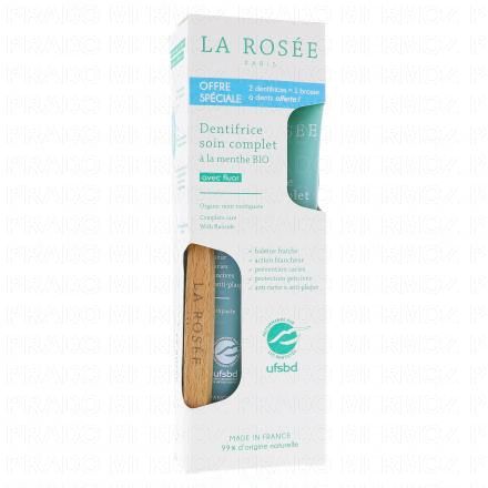 LA ROSÉE Dentifrice soin complet à la menthe bio (lot 2 x 75ml + brosse à dent offerte)