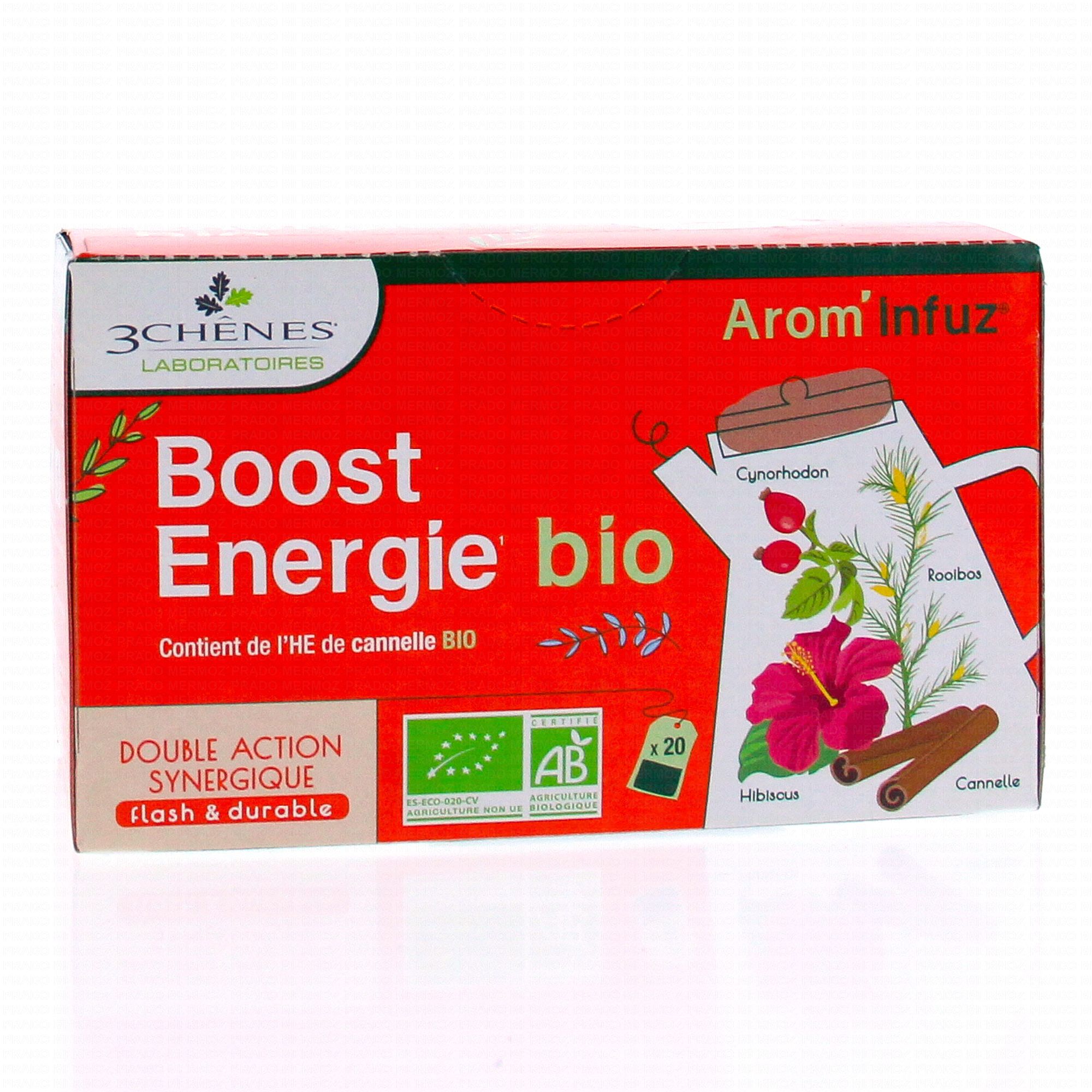 LES 3 CHENES Arom'Infuz Boost Energie Tisane bio x20 sachets -  Parapharmacie Prado Mermoz