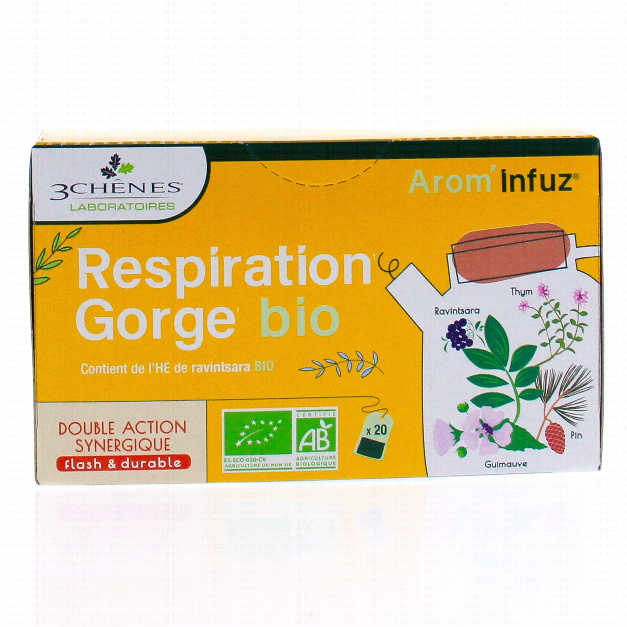 LES 3 CHENES Arom'Infuz Respiration Gorge Tisane bio x20 sachets -  Parapharmacie Prado Mermoz