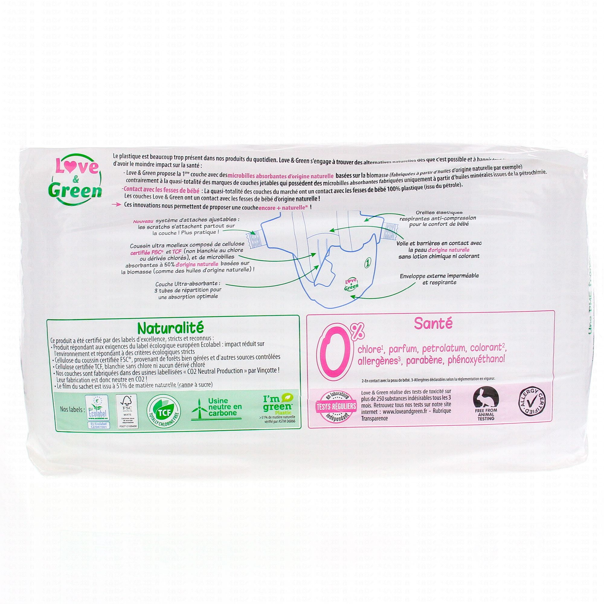 LOVE&GREEN Couche hypoallergéniques x44 - Parapharmacie Prado Mermoz