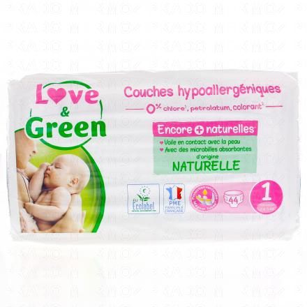 LOVE&GREEN Couches hypoallergéniques x44 (taille 1 naissance 2 à 5kg)
