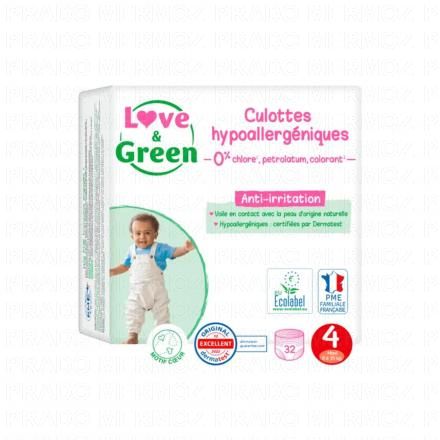 LOVE&GREEN Couches Culottes hypoallergéniques (taille 4 maxi - 8à15kg x32 couches)