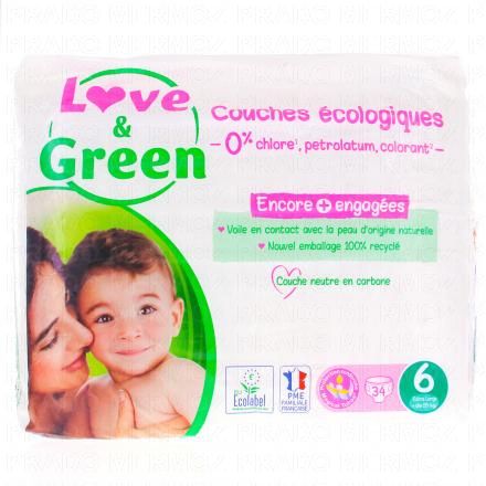 LOVE & GREEN Couches écologiques Taille 6 - 34 couches